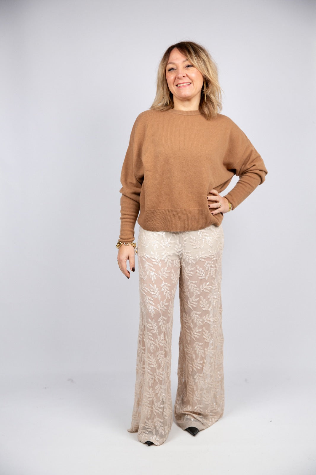 Motel pantalone ricamo in paillettes