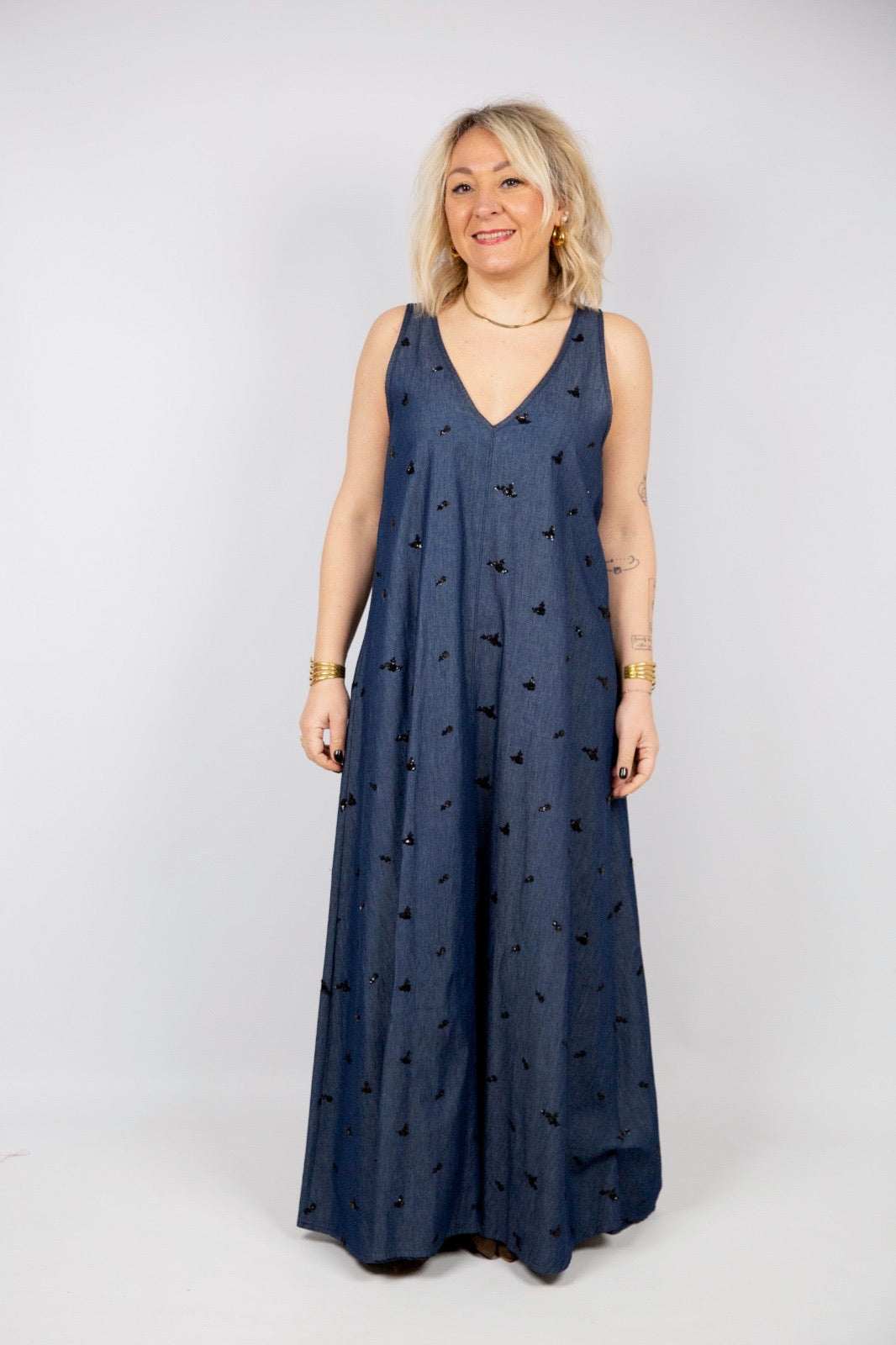 Kaos Vestito in chambray con applicazione