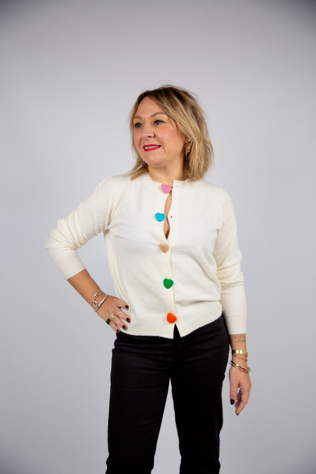 Compania fantastica cardigan con bottoni a cuore multicolore