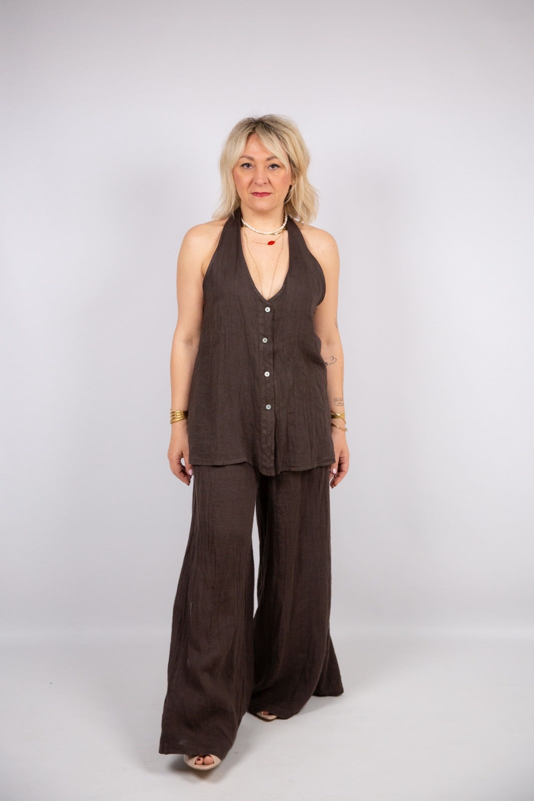 Atelier55 pantalone lino con elastico