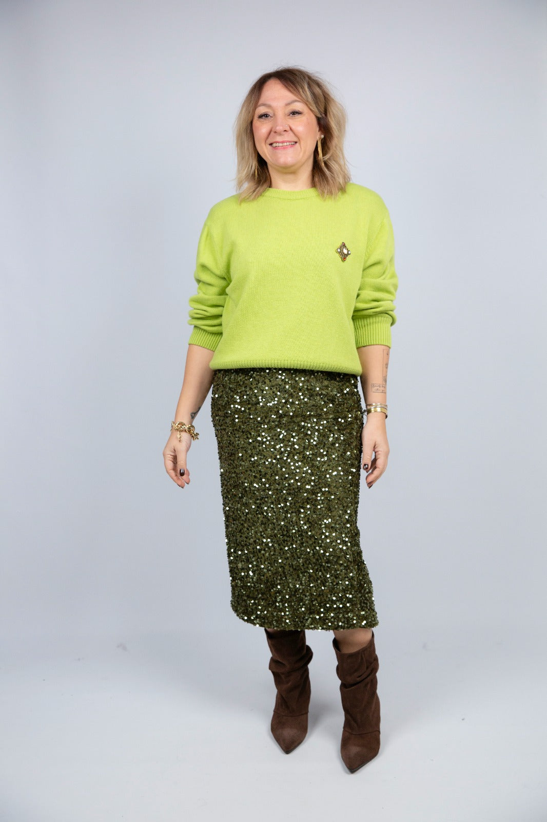 Motel gonna paillettes verde olio