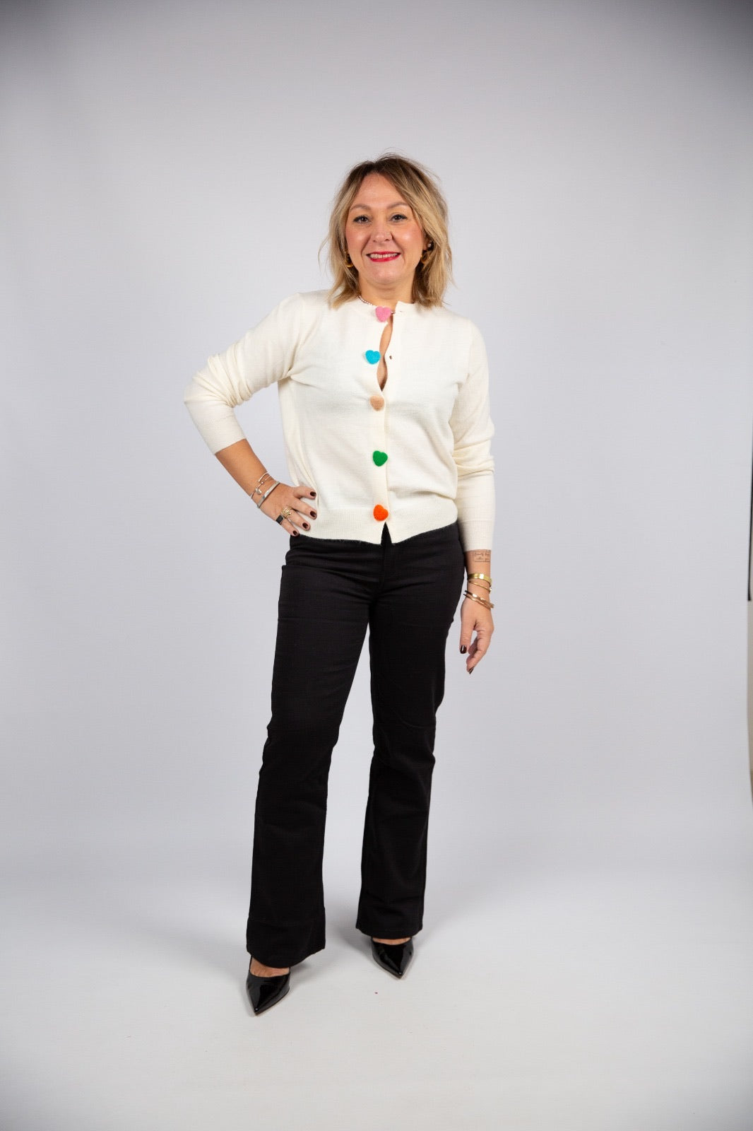 Compania fantastica cardigan con bottoni a cuore multicolore