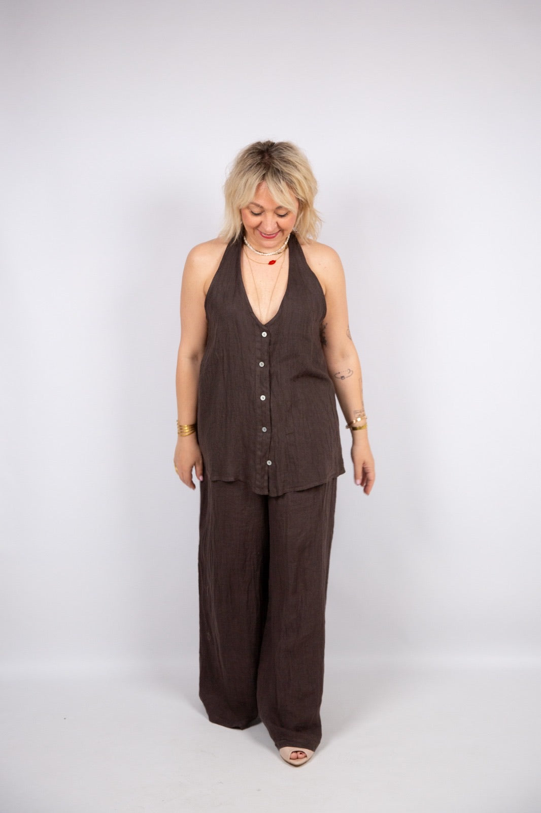 Atelier55 gilet Lino schiena scoperta