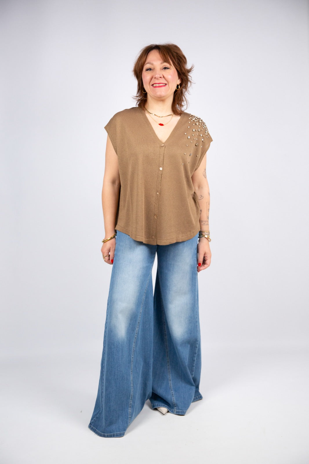 Motel diffusione moda Gilet con applicazioni Swarovski