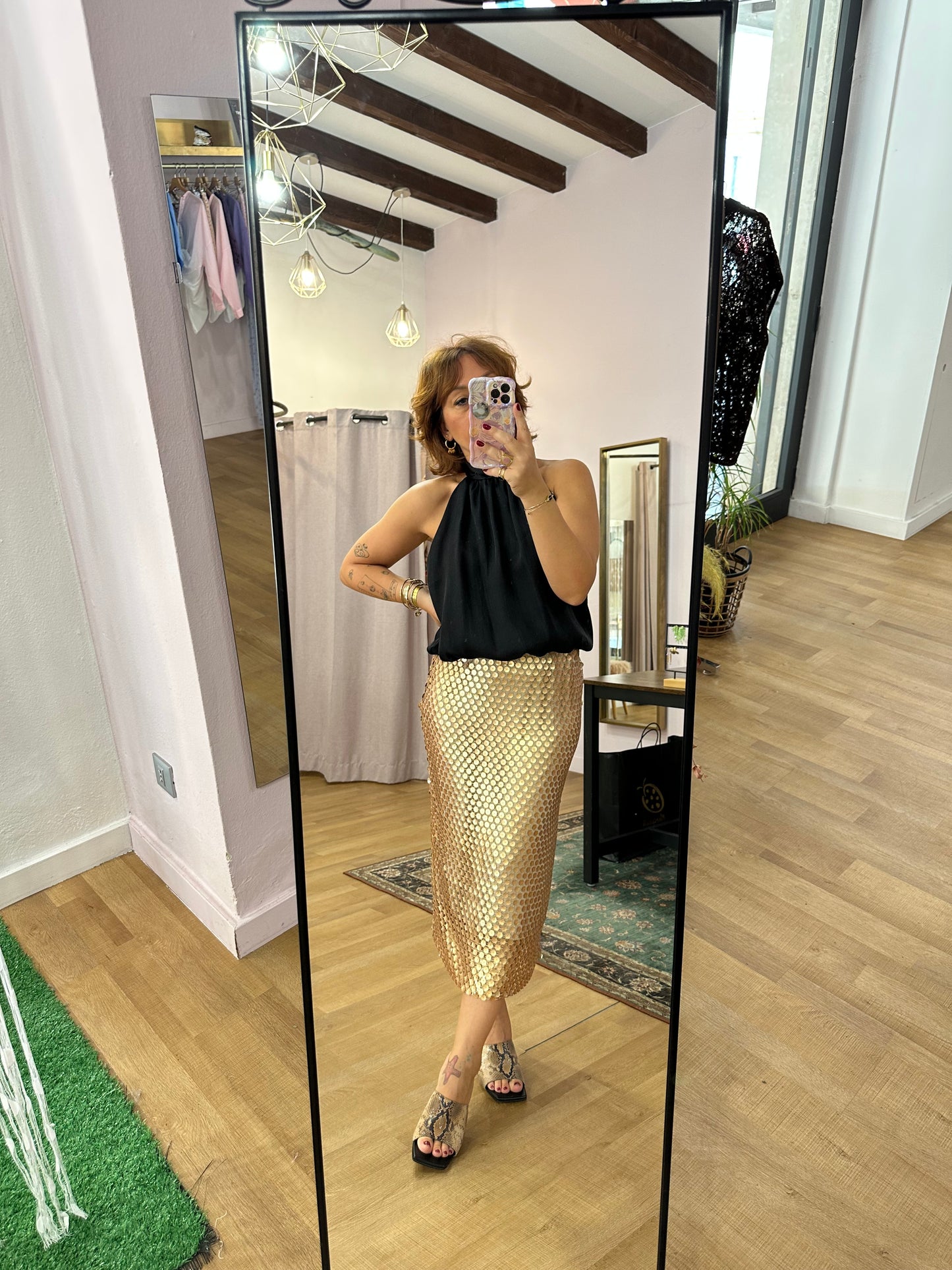 Tensione in gonna paillettes bronzo