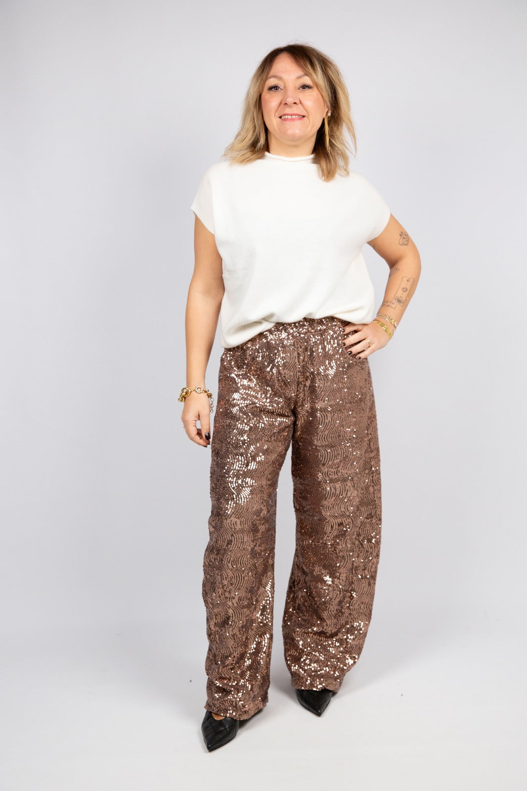 Motel pantalone in paillettes modello barrel