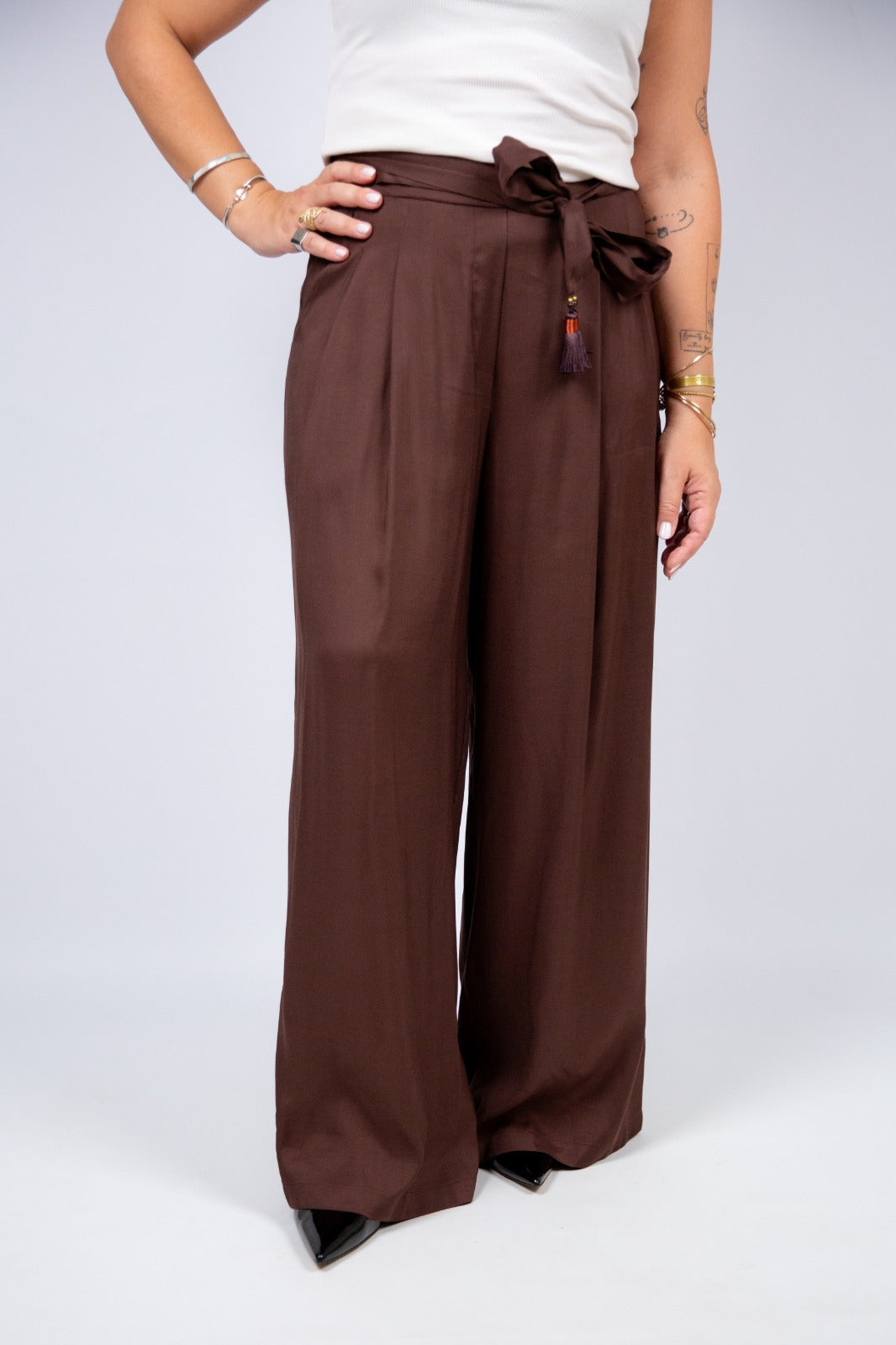 Wu side pantalone viscosa moro
