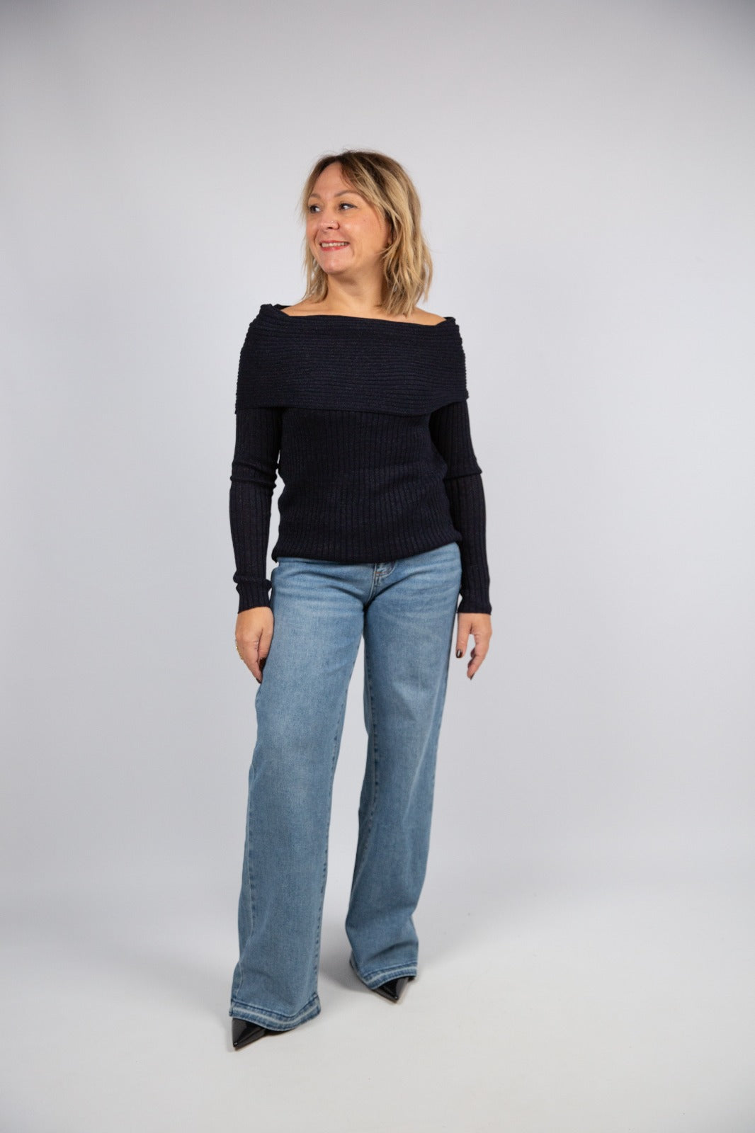 Wild pony Maglia bardot in blu lurex
