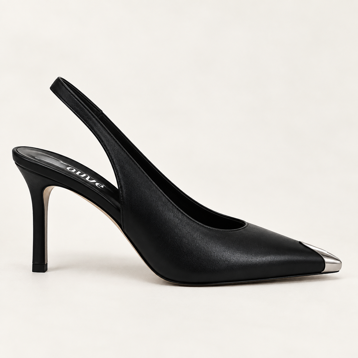 Ovyè slingback nera con dettaglio punta in metallo argento