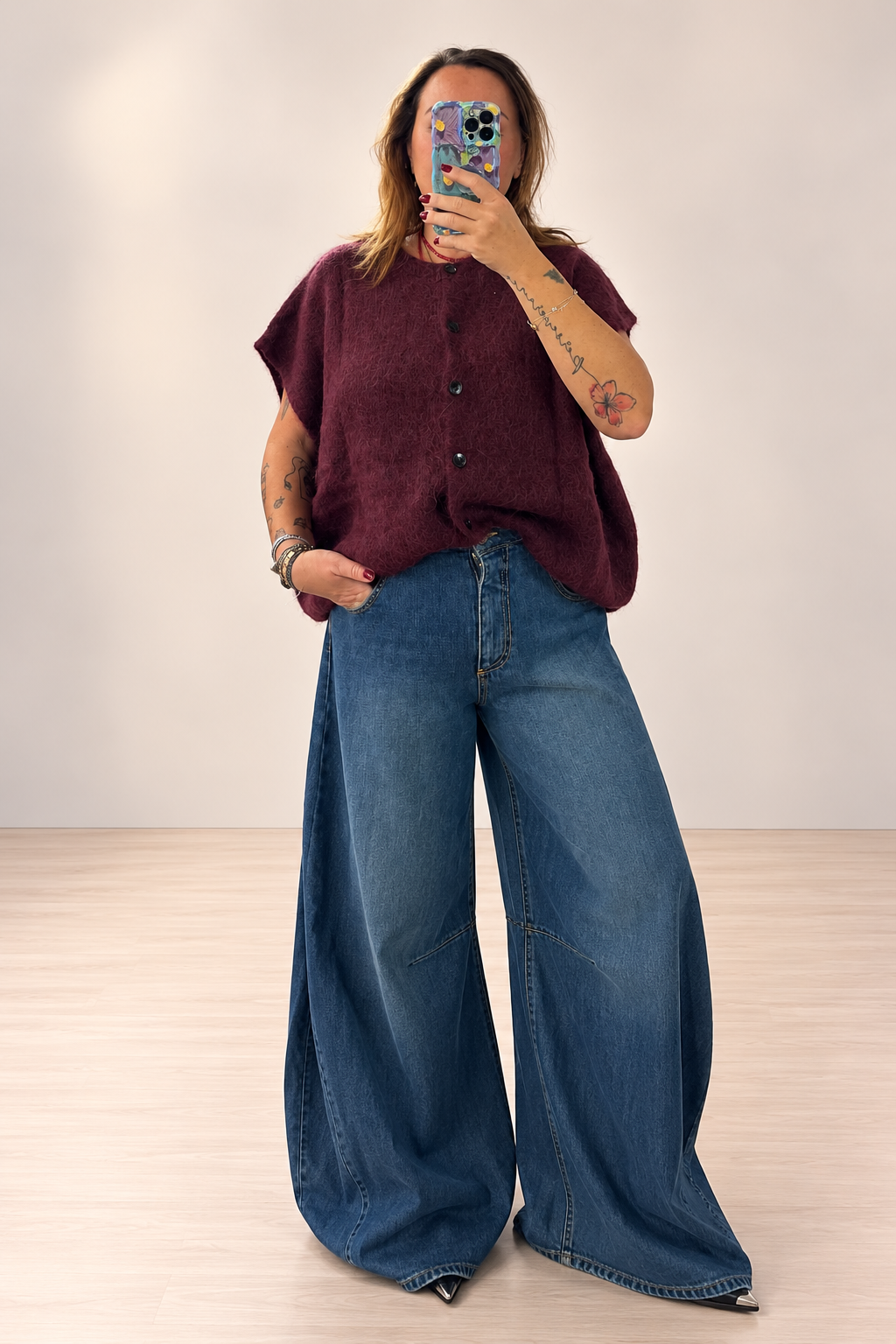 Grace end mila gilet in maglia bordeaux