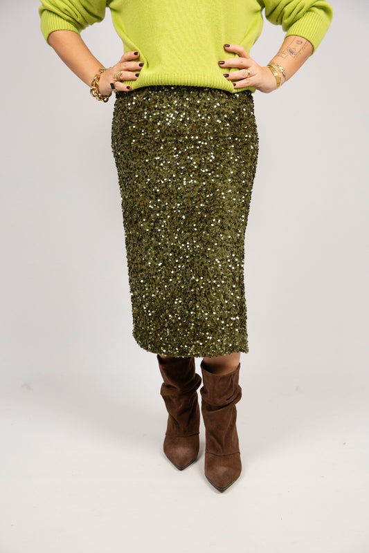 Motel gonna paillettes verde olio