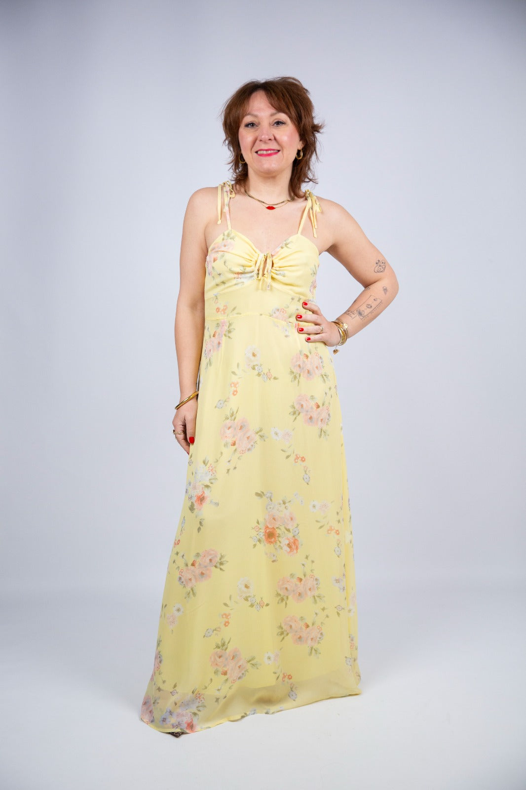 Kaos vestito fantasia fiori spallina fine dettaglio scollatura