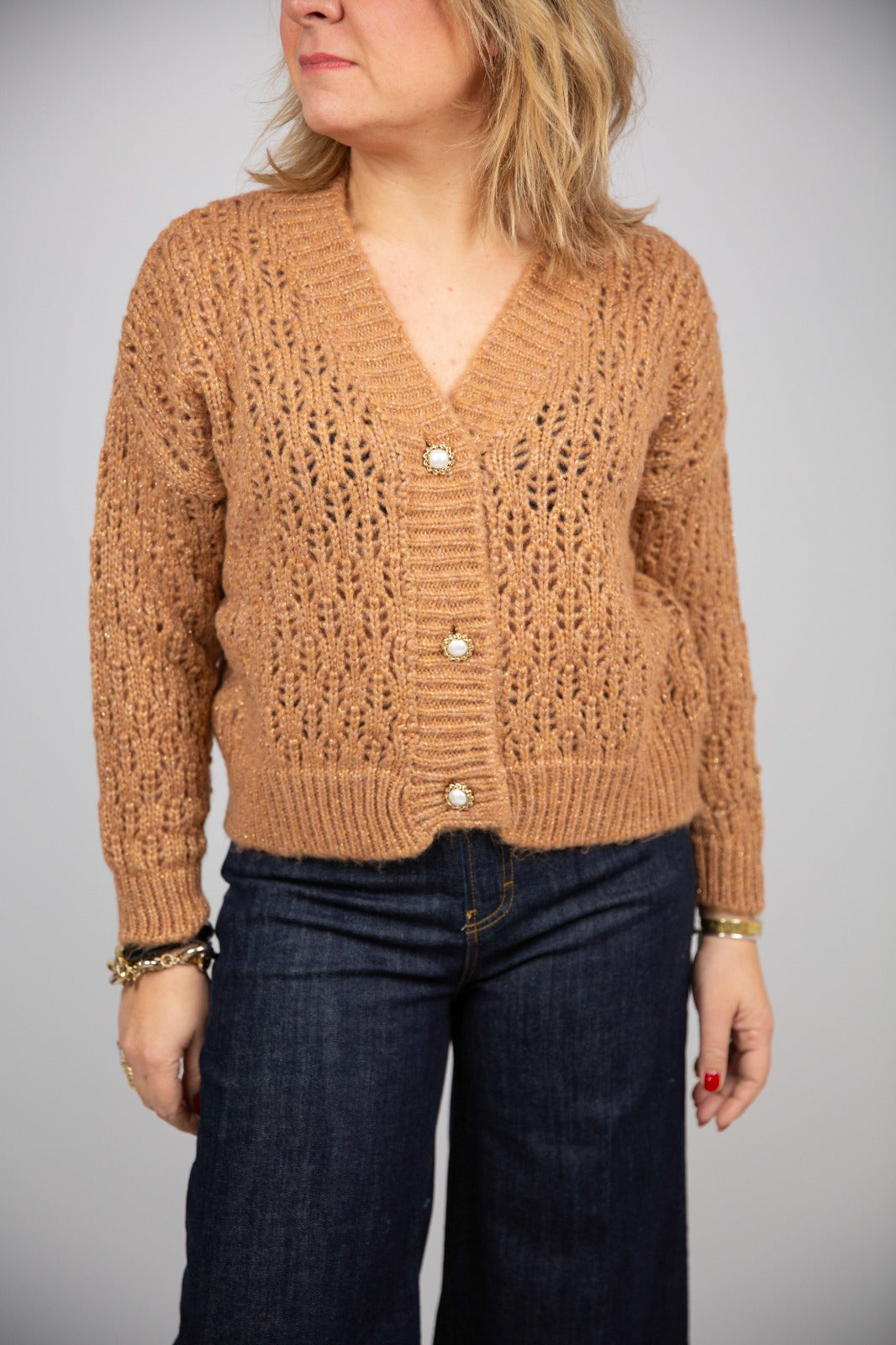 Motel cardigan traforato bottoni gioiello