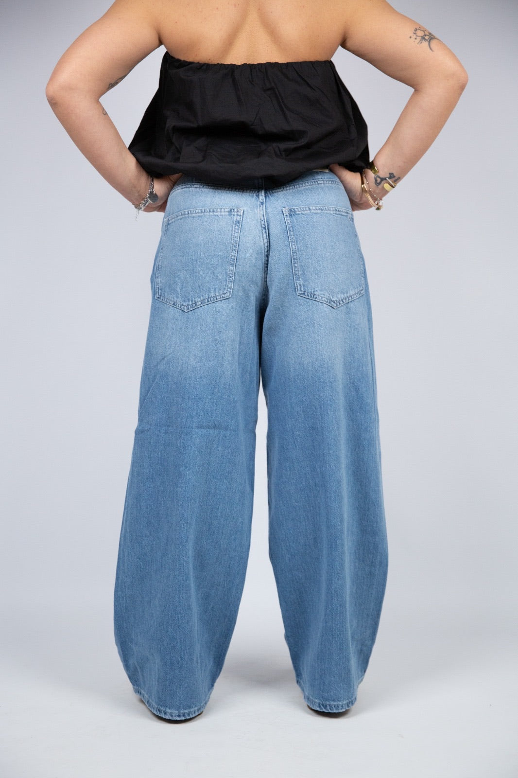 Pont denim jeans wide leg lavaggio medio