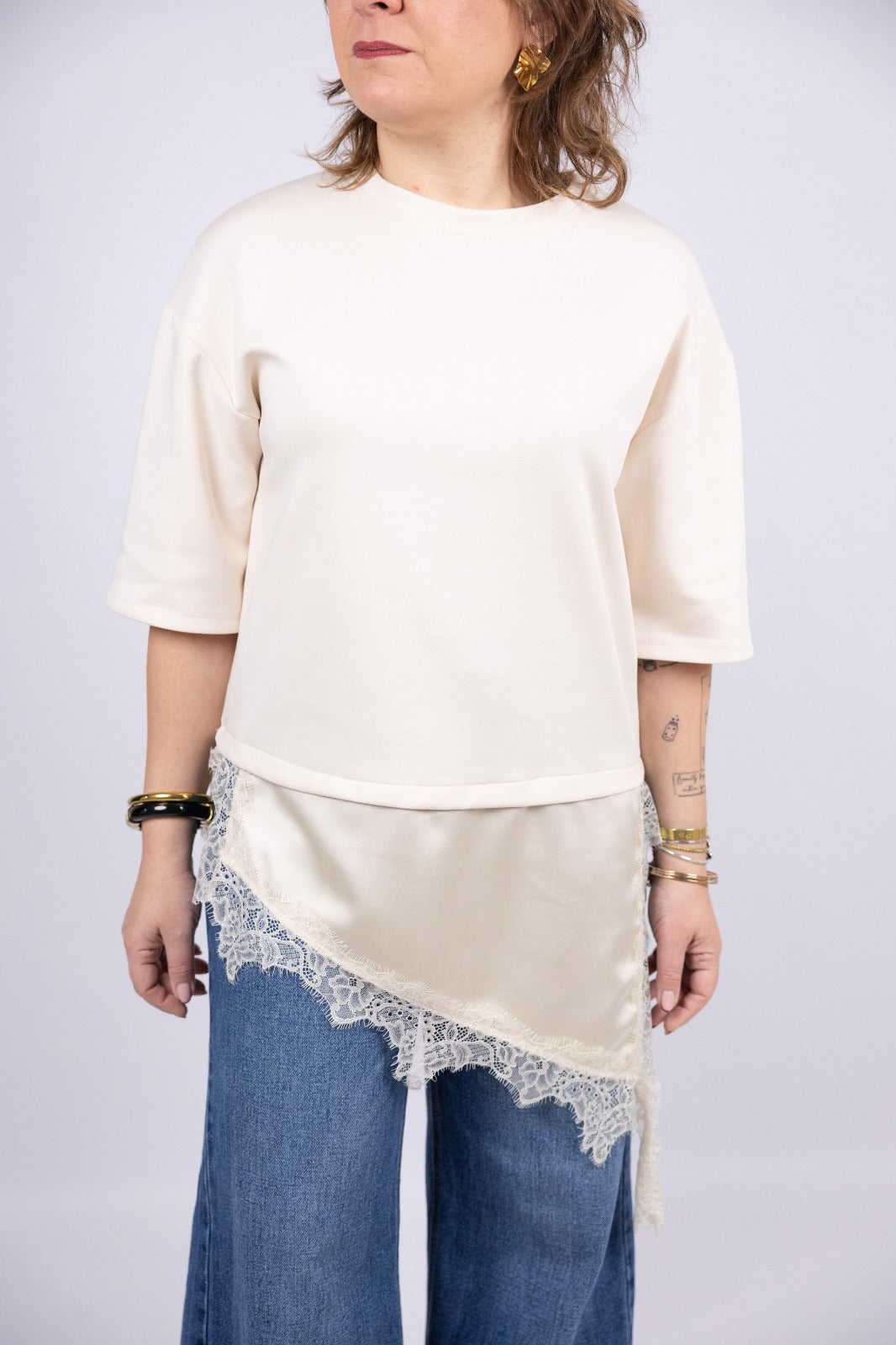 Atelier55 t-shirt con pizzo