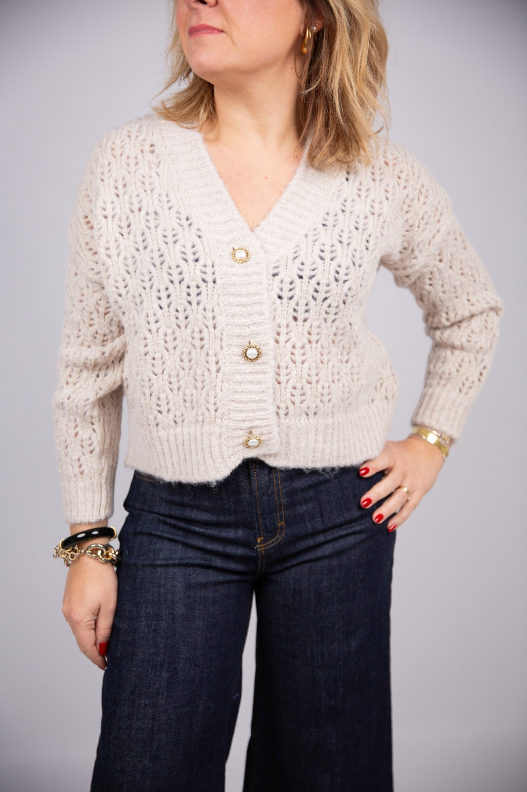 Motel cardigan traforato bottoni gioiello