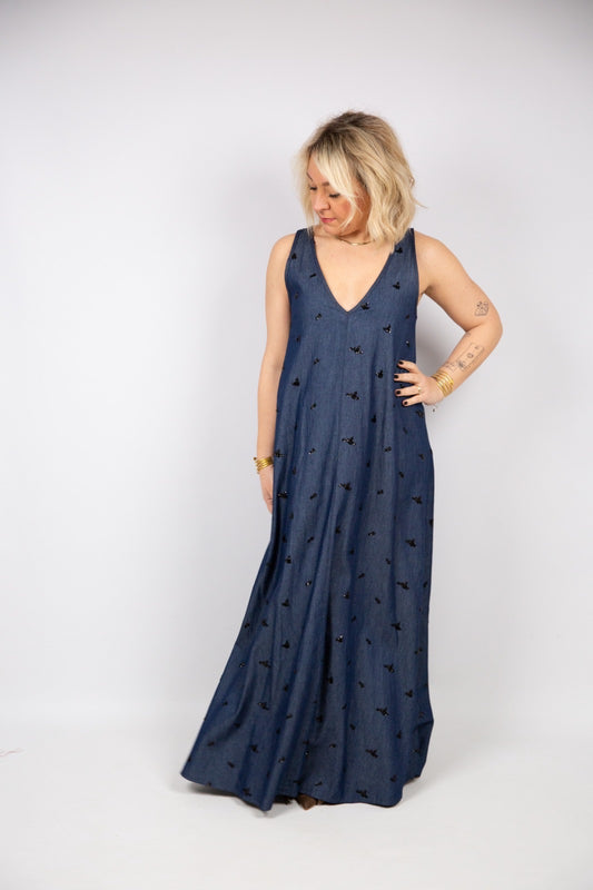 Kaos Vestito in chambray con applicazione