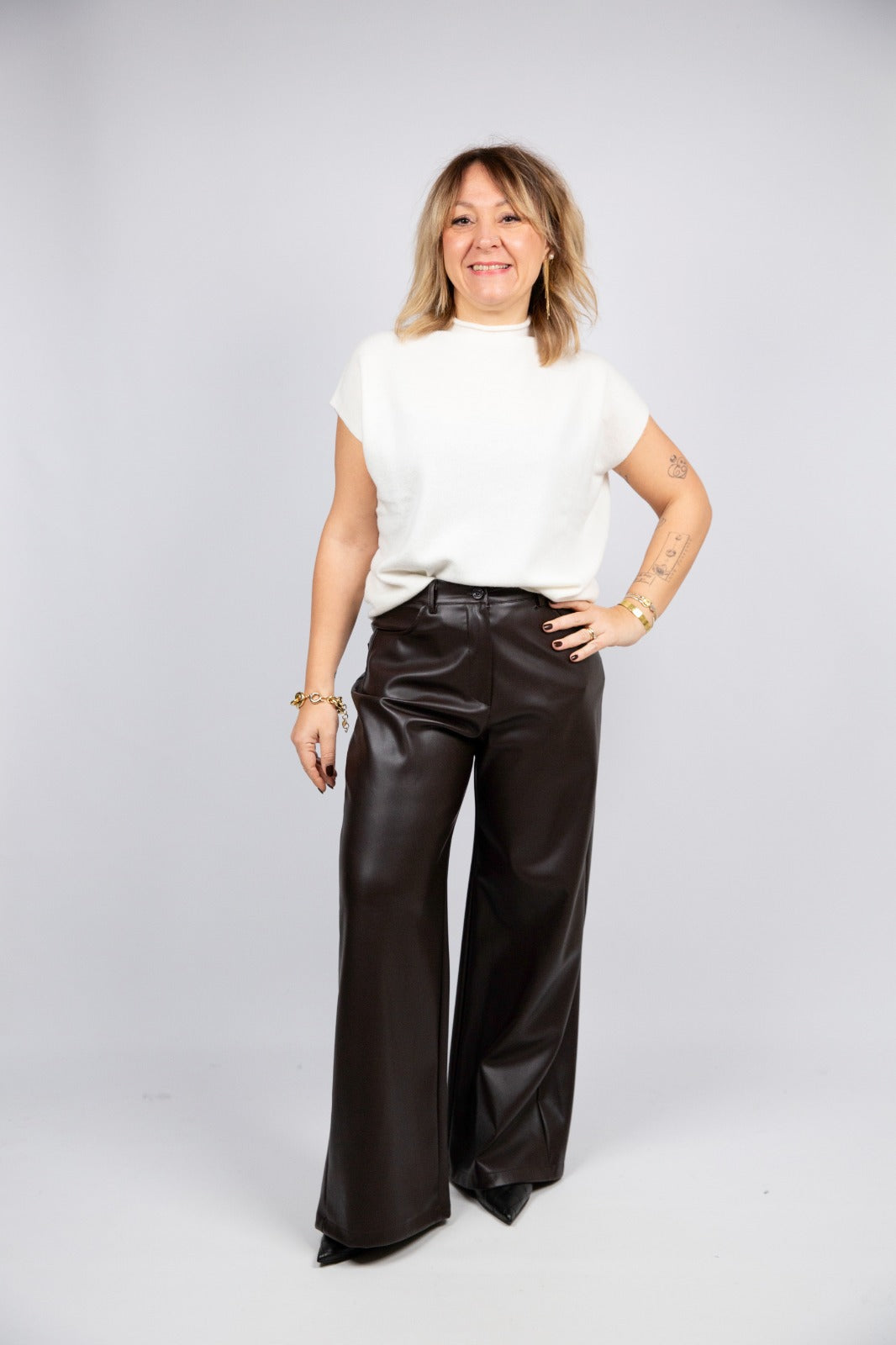 Tensionein jeans Giusy ecopelle caffè