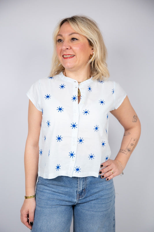 Compania fantastica Camicia con soli blu ricamati