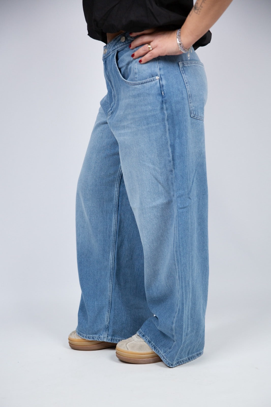 Pont denim jeans wide leg lavaggio medio