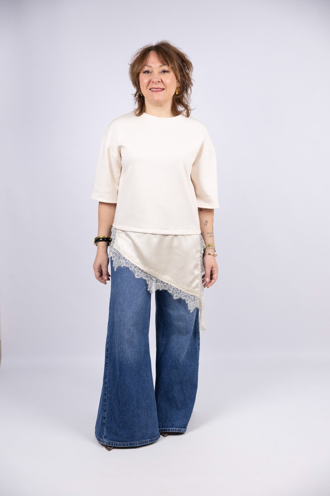 Atelier55 t-shirt con pizzo