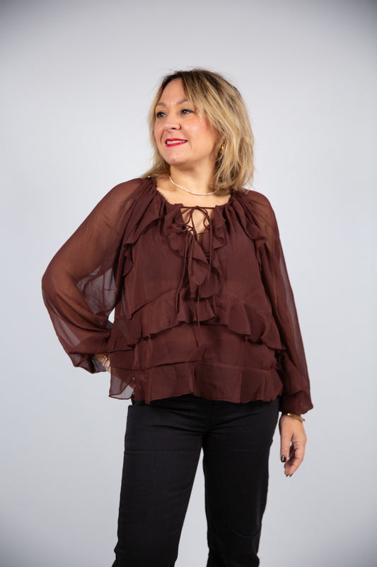 Wild pony blusa brown con volants
