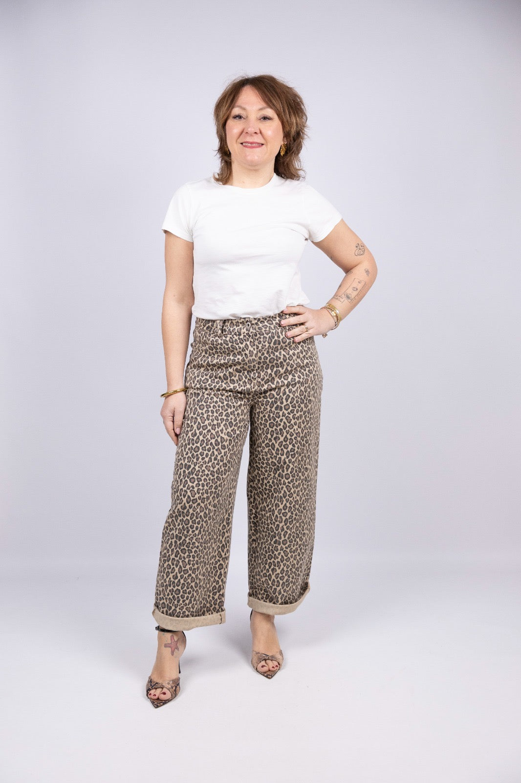 Wiya pantalone animalier modello jeans