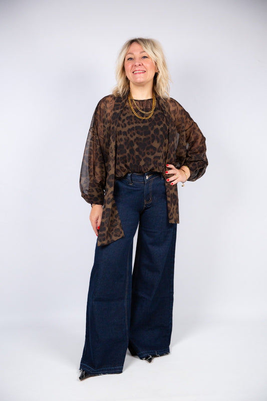 Kaos blusa animalier con top e sciarpina rimovibile