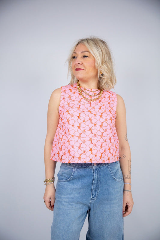 Compania fantastica blusa sangallo con fiori ricamati nell’arancio
