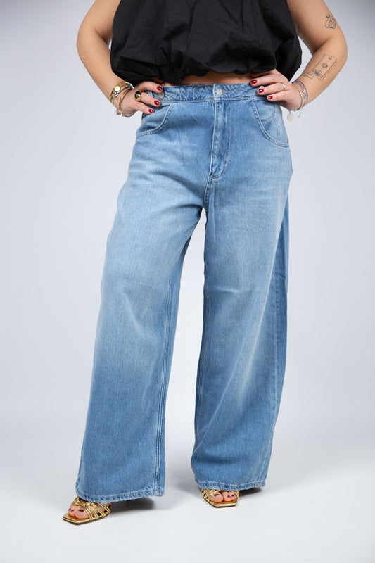 Pont denim jeans wide leg lavaggio medio