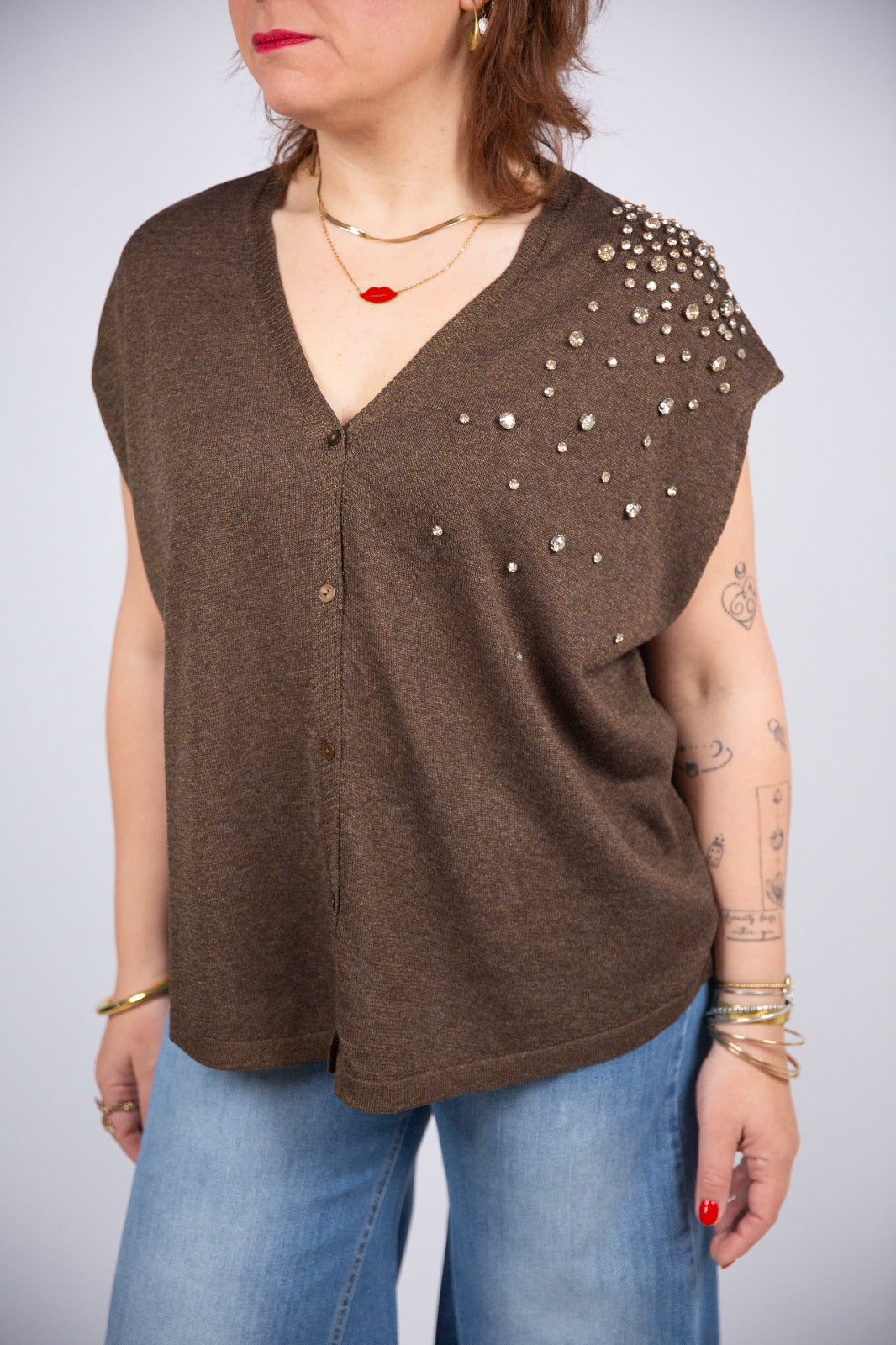 Motel diffusione moda Gilet con applicazioni Swarovski