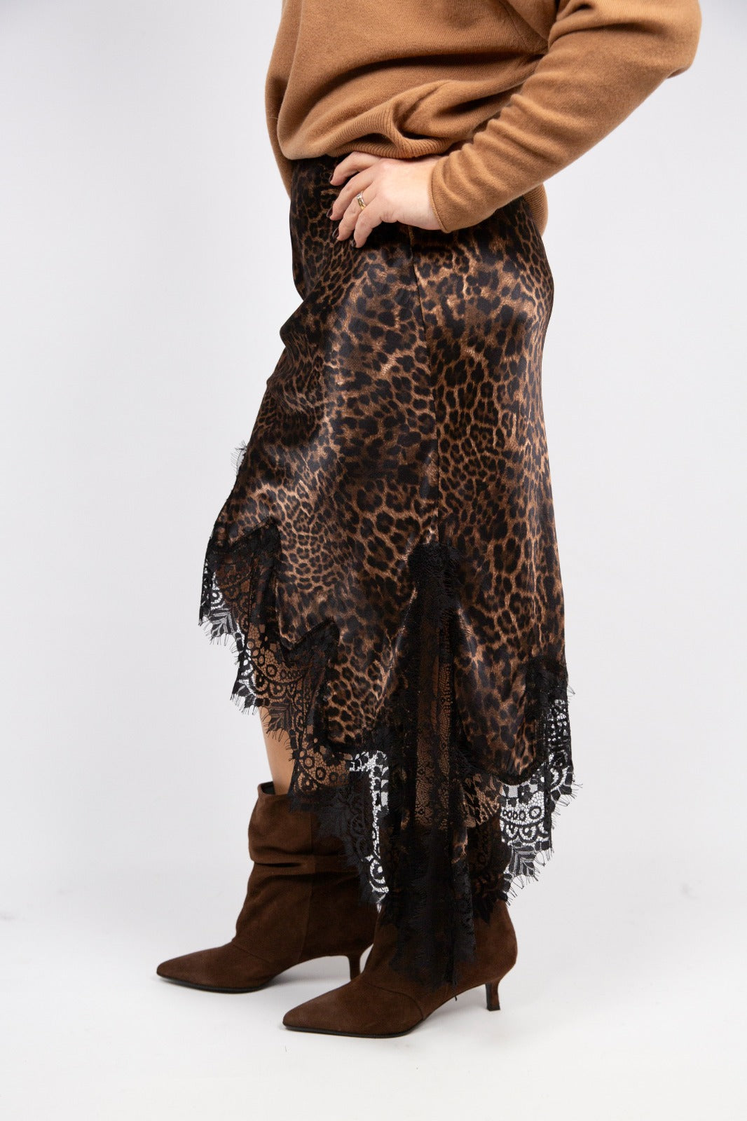 Spazio Sand gonna Animalier asimmetrica con pizzo