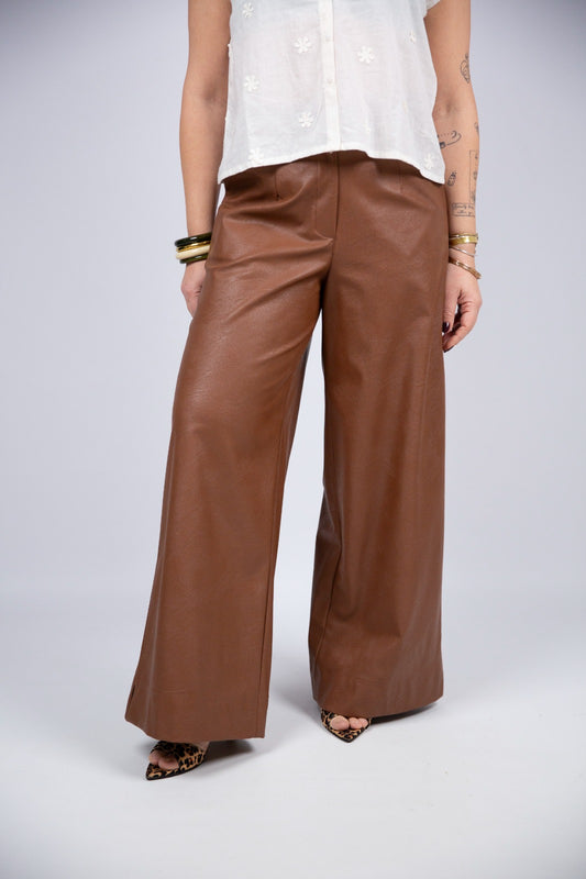 King Kong pantalone in ecopelle cuoio