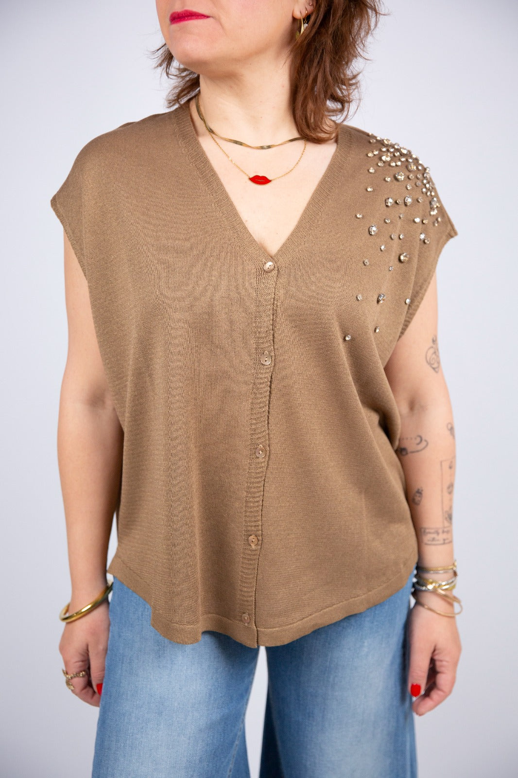 Motel diffusione moda Gilet con applicazioni Swarovski