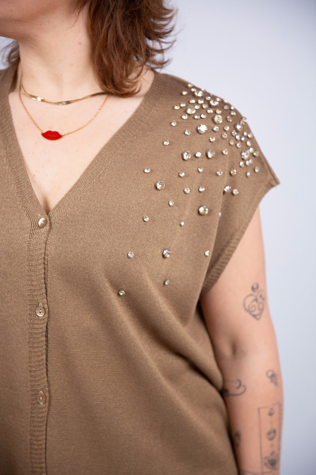 Motel diffusione moda Gilet con applicazioni Swarovski