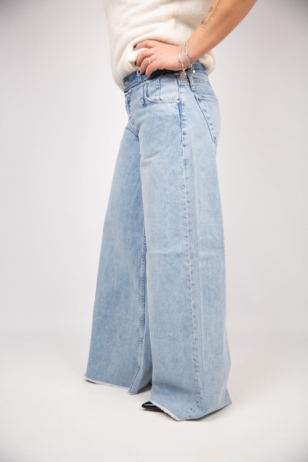 Pont Denim Jeans Vita media super wide leg