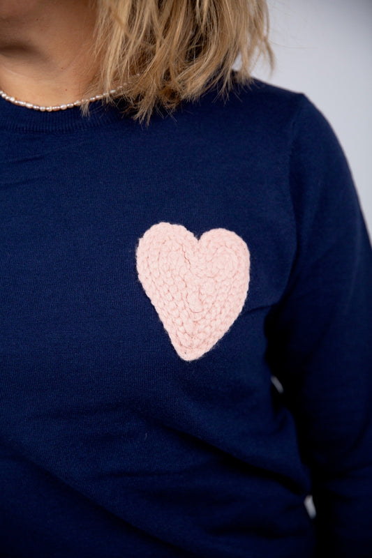 Compania fantastica maglia blu con cuore rosa applicato