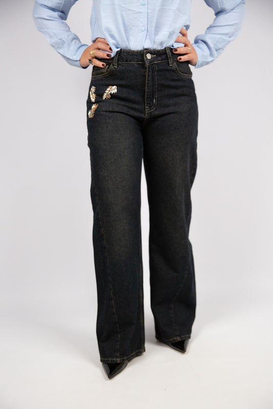 Kaos jeans barrel con applicazioni