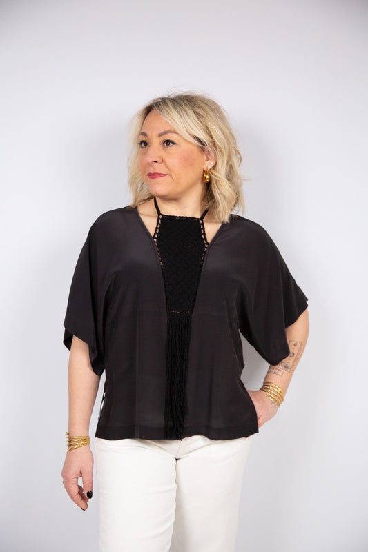 Icona blusa misto seta con inserto crochet
