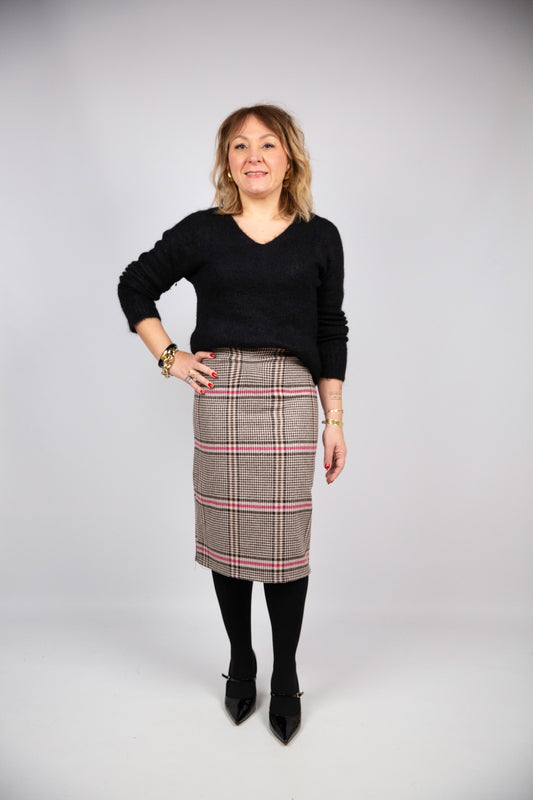 Tensione in gonna in check marrone e fucsia