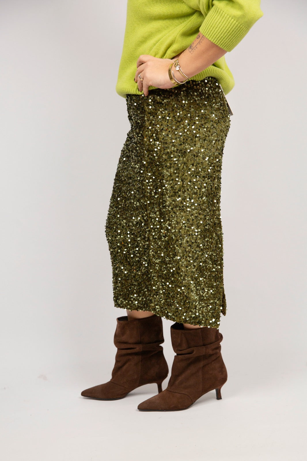 Motel gonna paillettes verde olio