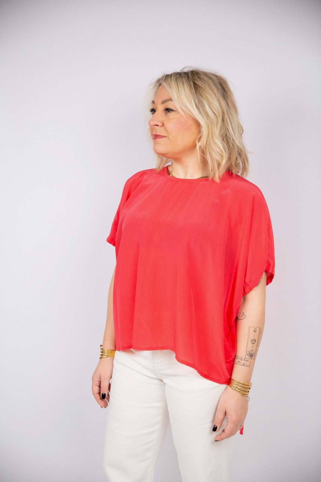Icona blusa corallo in misto seta