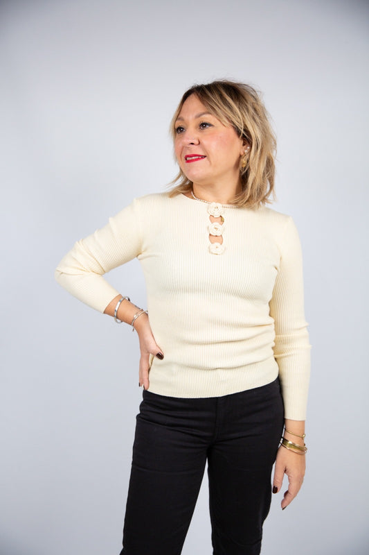 Wild pony maglia a costine con rose applicate