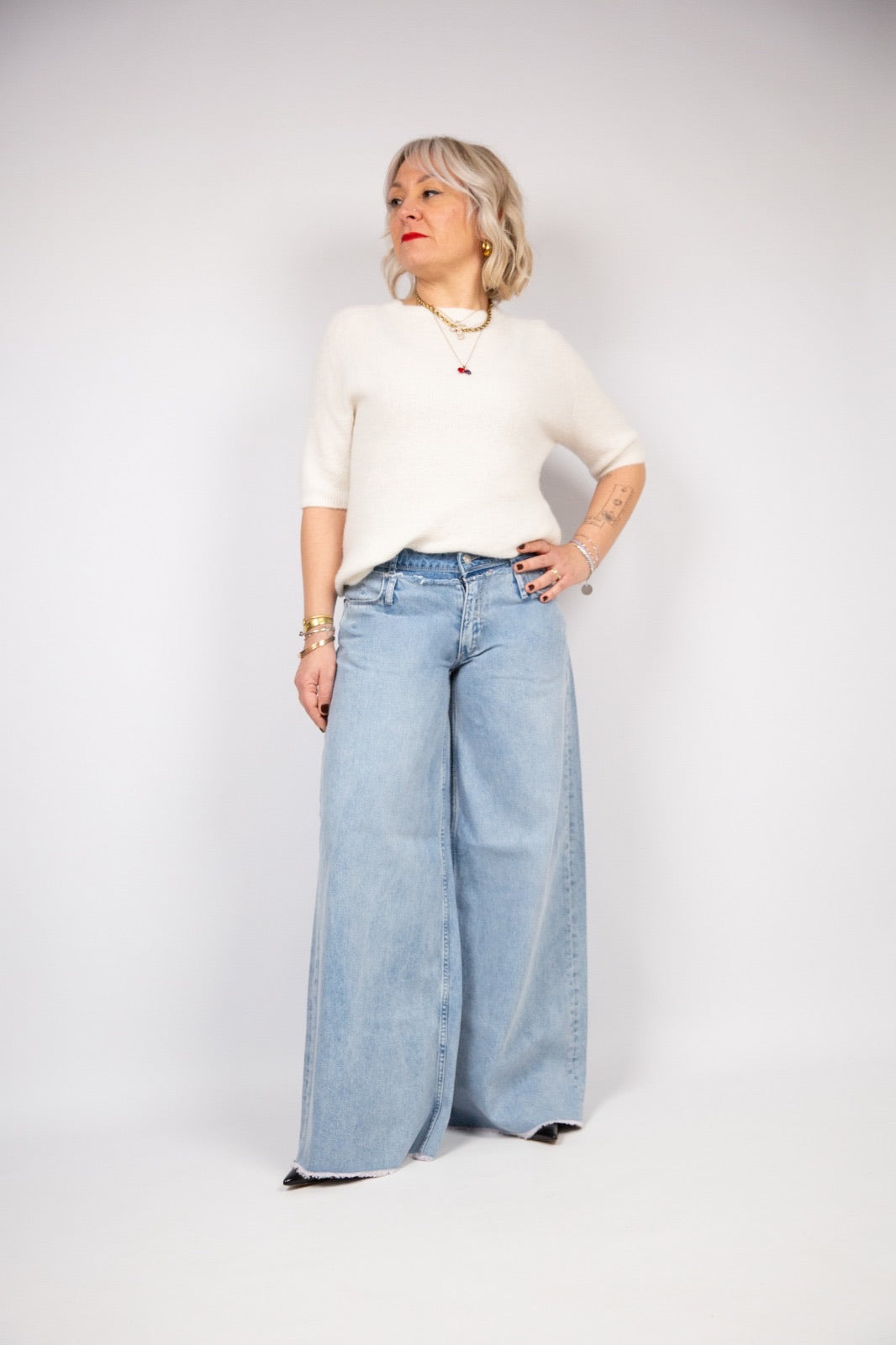 Pont Denim Jeans Vita media super wide leg