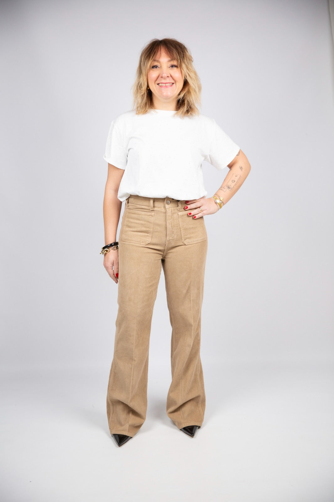 Arita pantalone taschino velluto beige