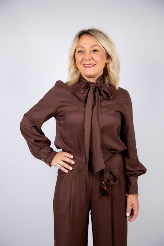 Wu side camicia viscosa marrone