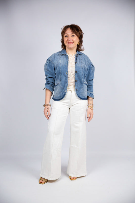 Compania fantastica giubbino giacca in jeans modello sciancrato