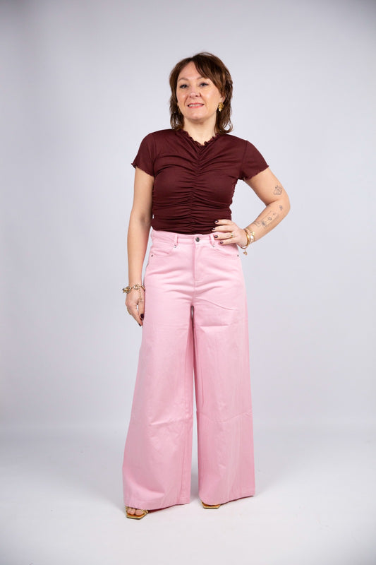 Compania fantastica pantalone palazzo rosa in cotone