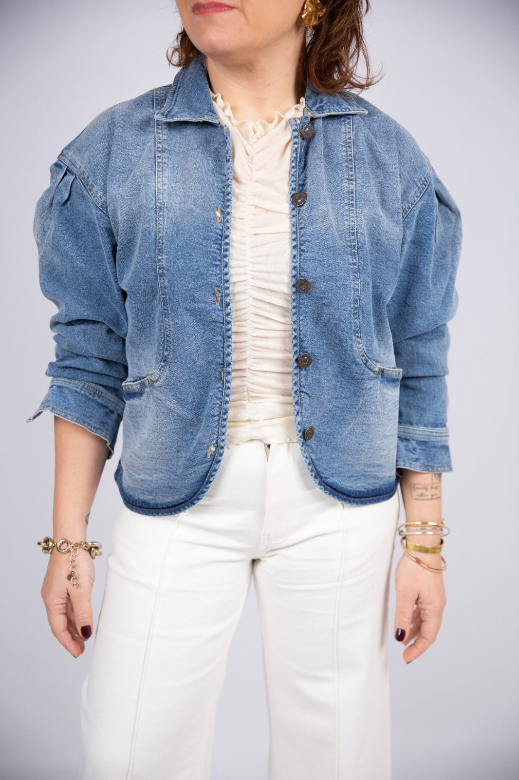 Compania fantastica giubbino giacca in jeans modello sciancrato