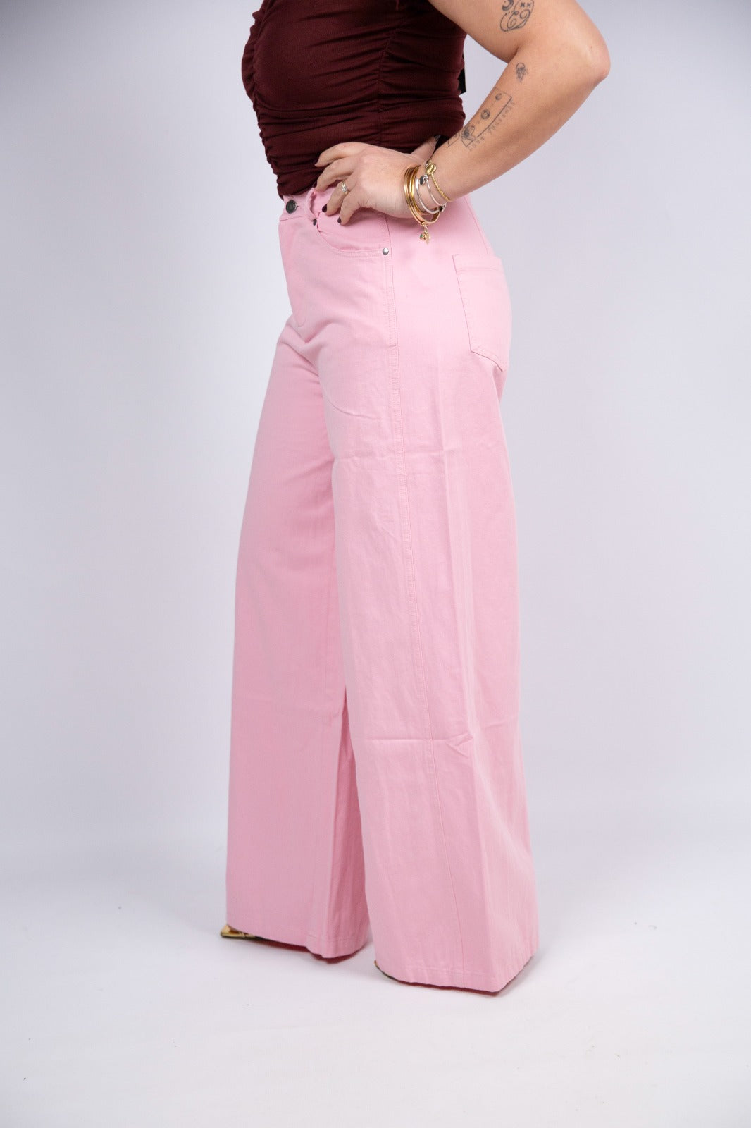 Compania fantastica pantalone palazzo rosa in cotone